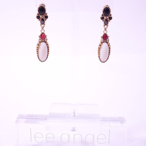 Neiman Marcus Lee Angel Vintage White Oval Cabochon Drop Earrings NWT 125 - Picture 3 of 8